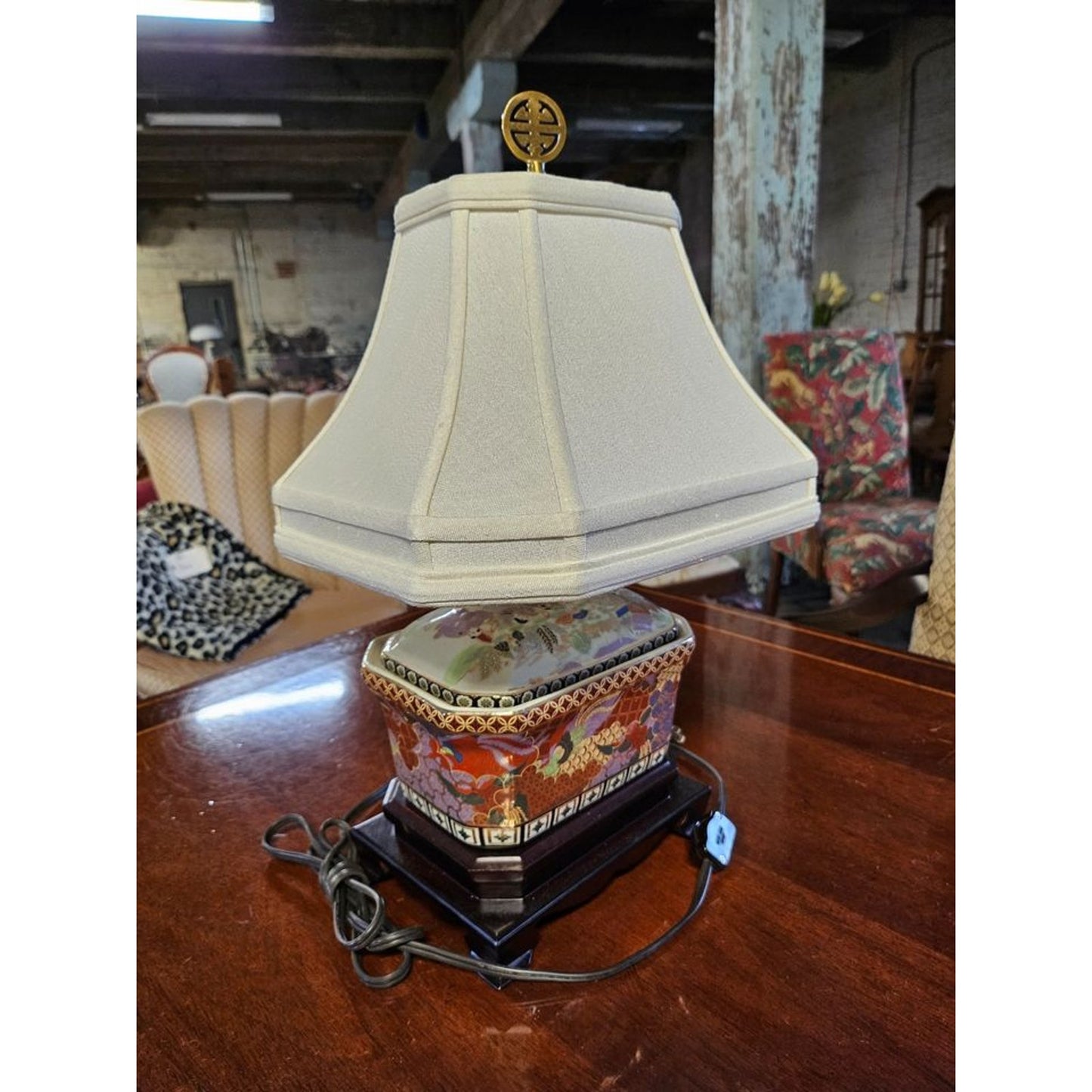 Vintage Hand Painted Porcelain Chinese Candy Box Lamp