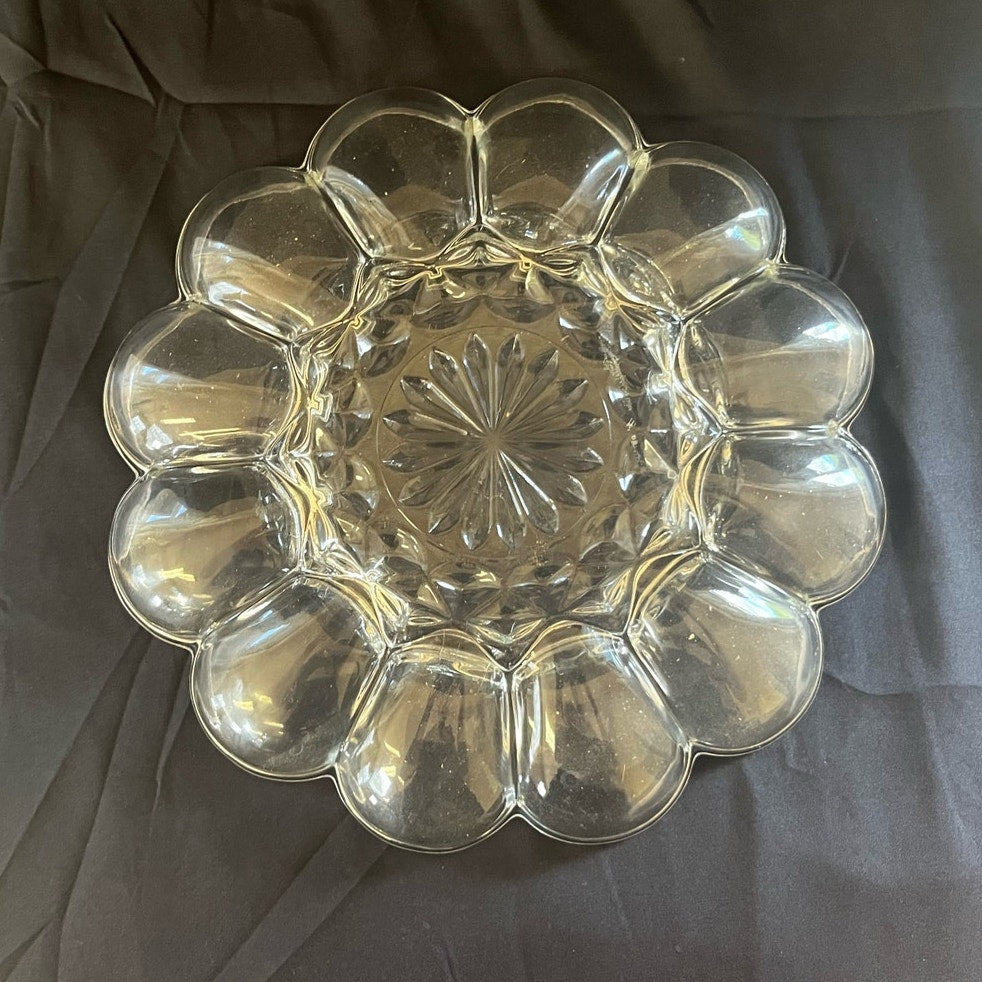 Vintage Clear Glass Deviled Egg Platter