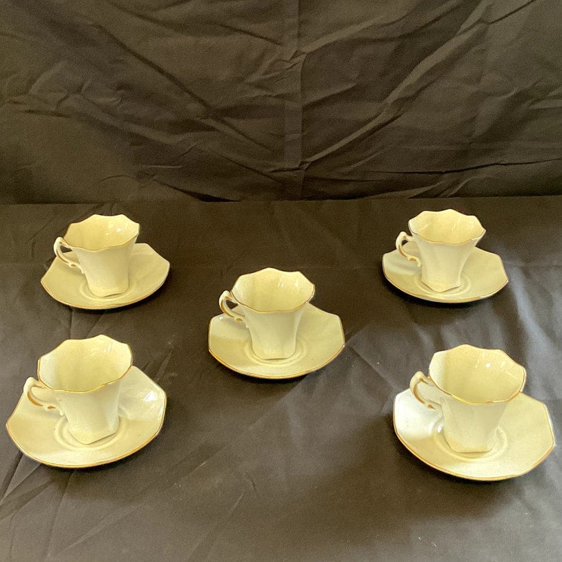 Royal Crest China Demitasse Light Blue w/ Gold Trim Cup & Saucer - Set of 5