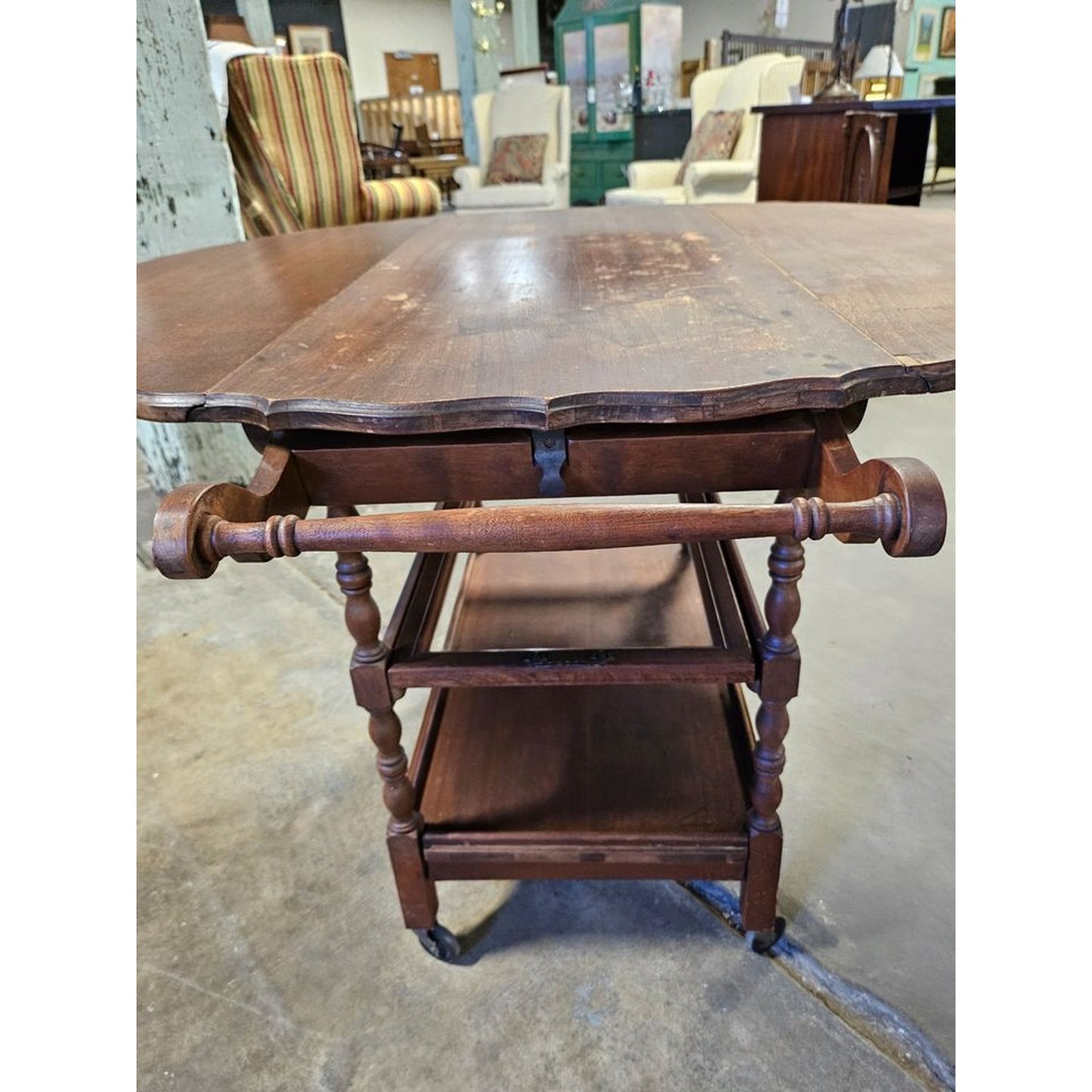 Vintage 3 Tier Walnut Drop Leaf Bar/Tea Cart