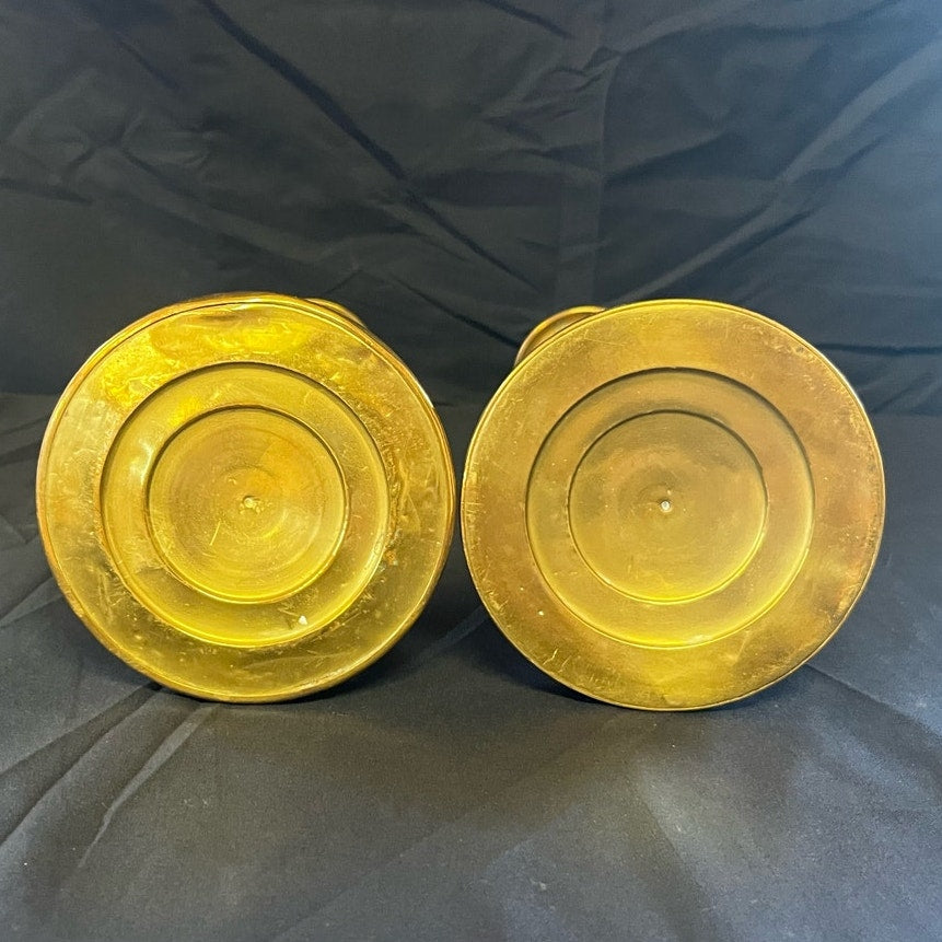 Antique Stone & Brass Candlesticks - Pair