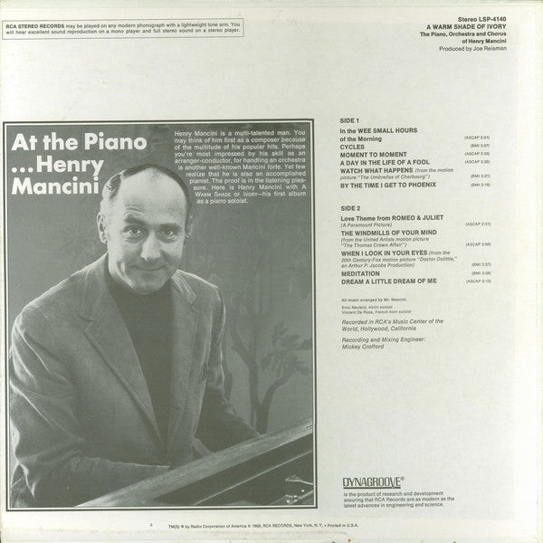 Henry Mancini And His Orchestra And Chorus : A Warm Shade Of Ivory (LP,Album,Repress,Stereo)