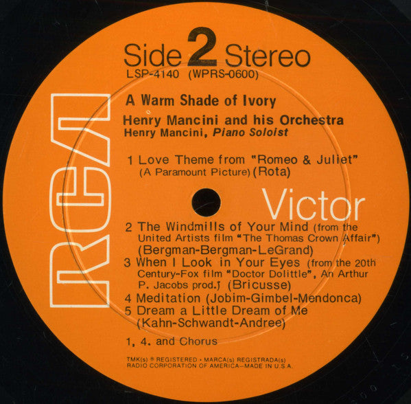 Henry Mancini And His Orchestra And Chorus : A Warm Shade Of Ivory (LP,Album,Repress,Stereo)