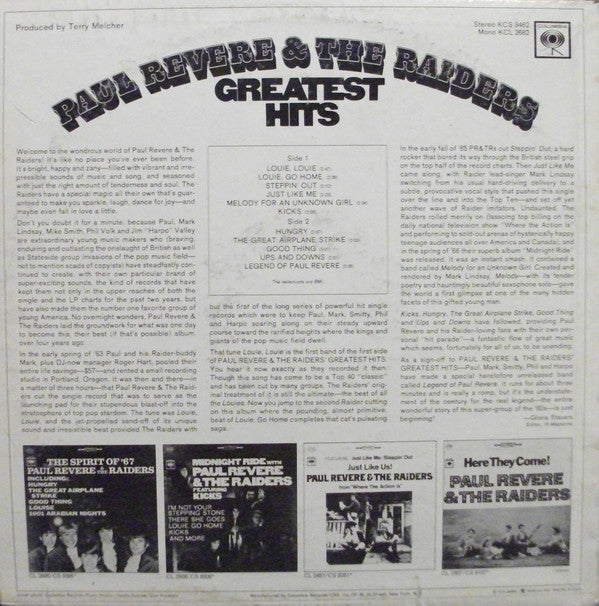 Paul Revere & The Raiders : Greatest Hits (LP,Compilation,Stereo,Mono)