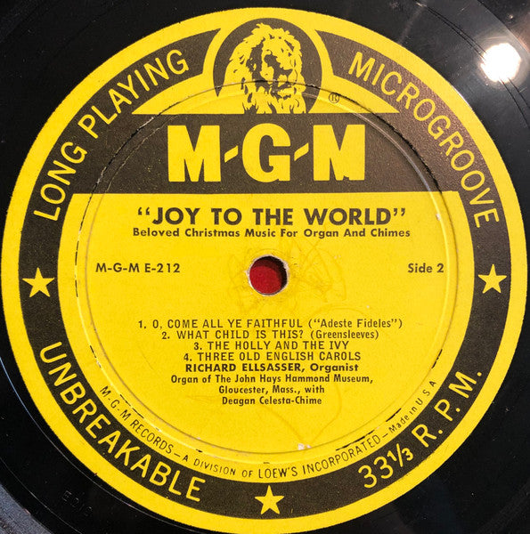 Richard Ellsasser : Joy To The World Beloved Christmas Music For Organ And Chimes (LP,10",Mono)