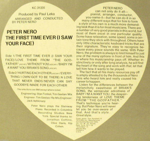 Peter Nero : The First Time Ever (I Saw Your Face) (LP,Album)