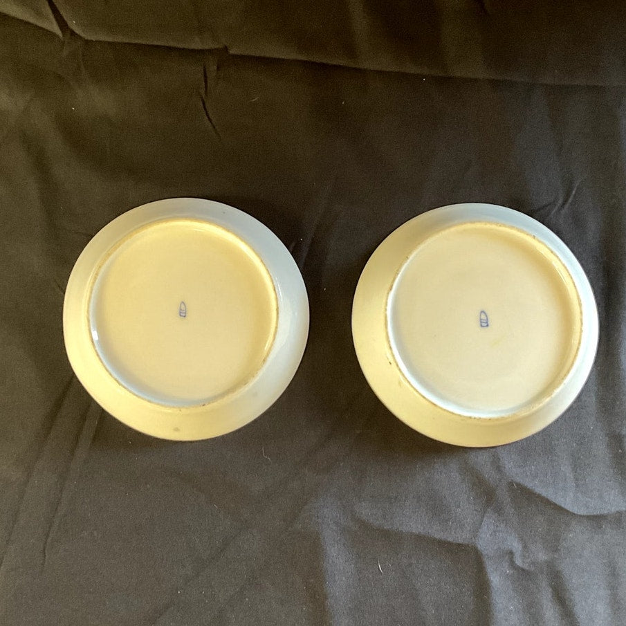 Hand painted Floral & Oriental Decor Cappuccino Cups & Saucers - Pair