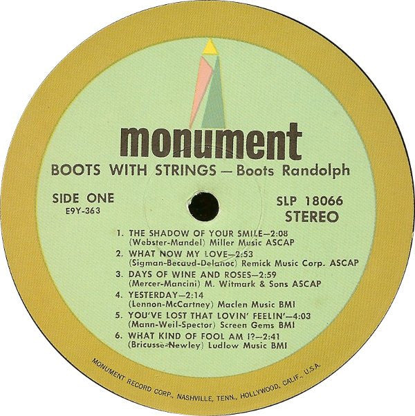 Boots Randolph : Boots With Strings (LP,Album,Stereo)
