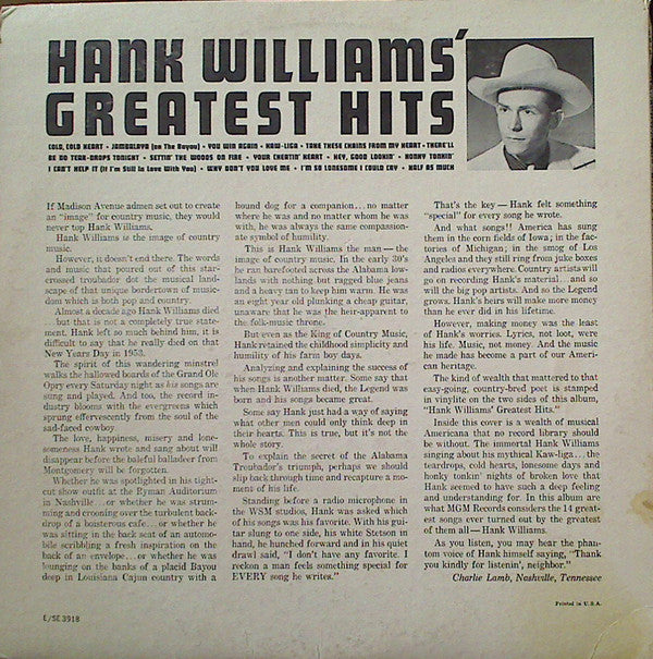 Hank Williams : Greatest Hits (LP,Compilation)