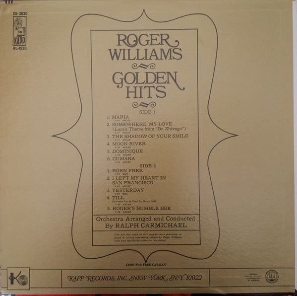 Roger Williams (2) : Golden Hits (LP,Compilation,Stereo)