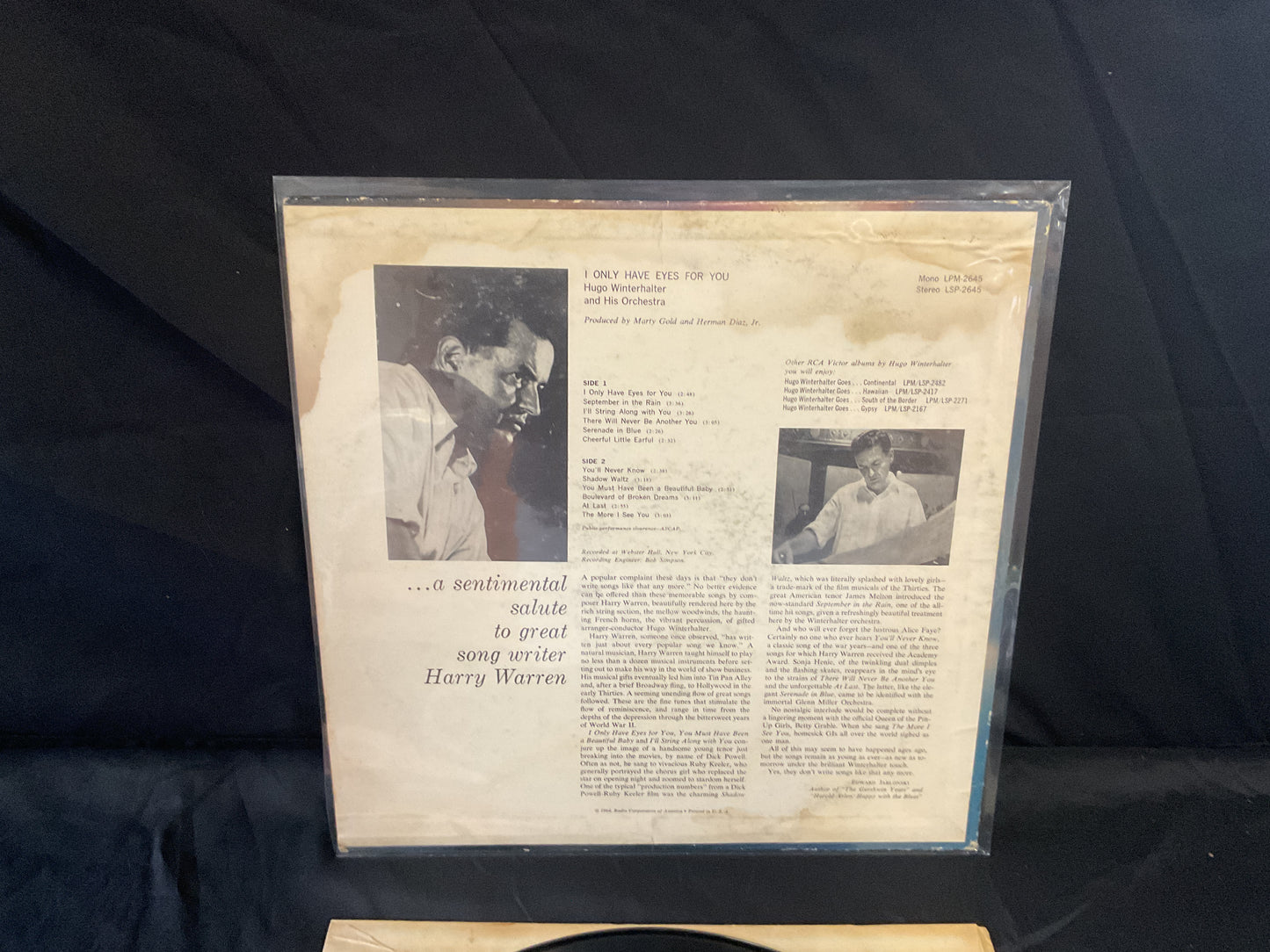 Hugo Winterhalter Orchestra : I Only Have Eyes For You (LP,Mono)