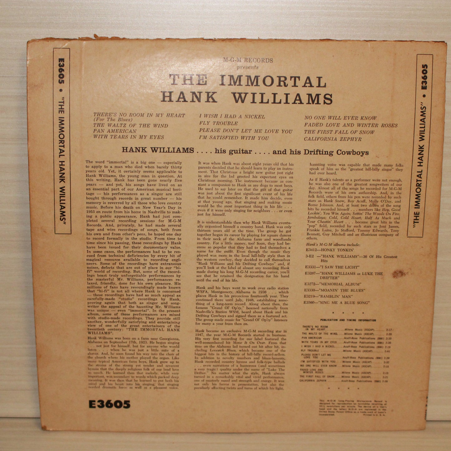 Hank Williams : The Immortal Hank Williams (LP,Compilation,Mono)