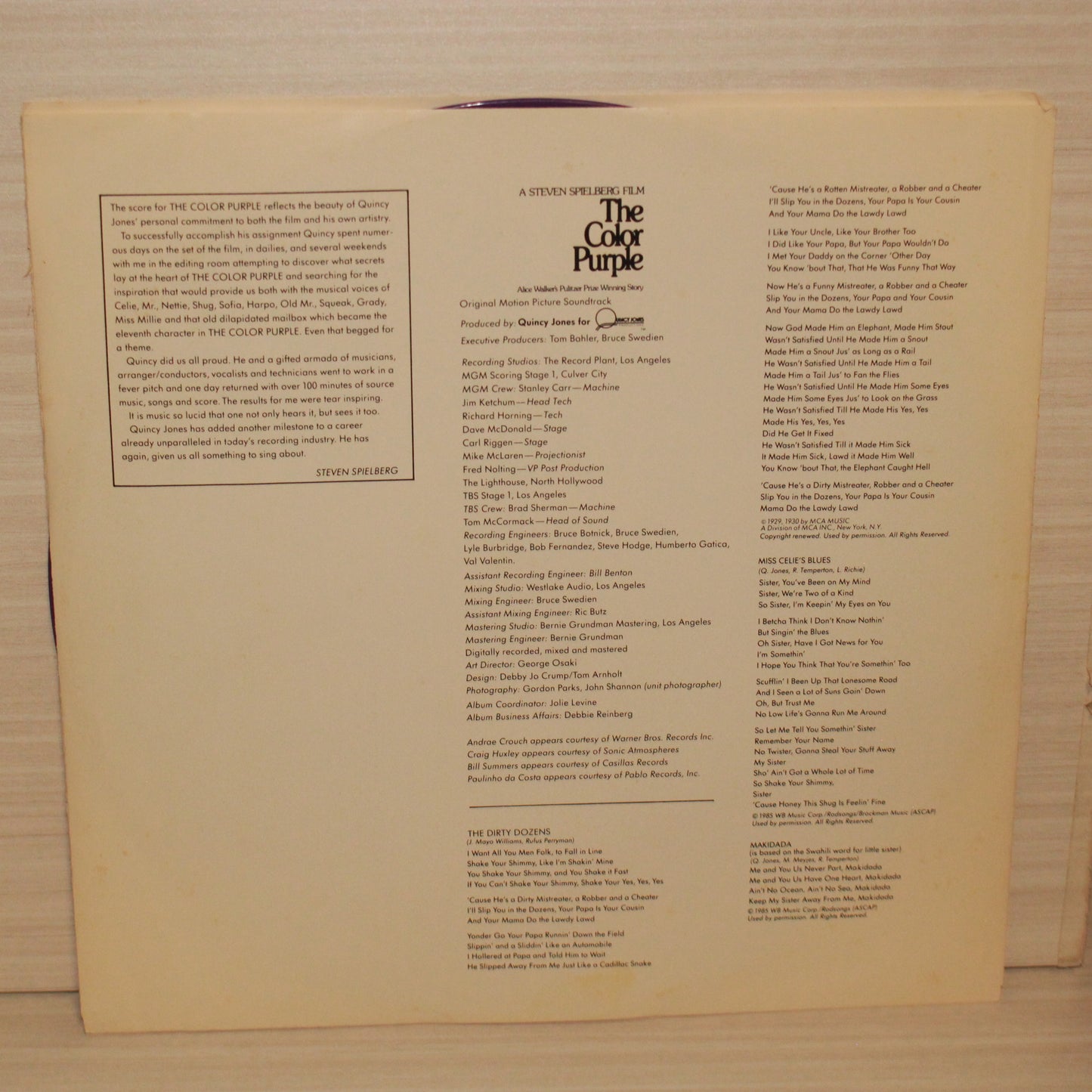 Quincy Jones : The Color Purple (Original Motion Picture Sound Track) (LP,Album)