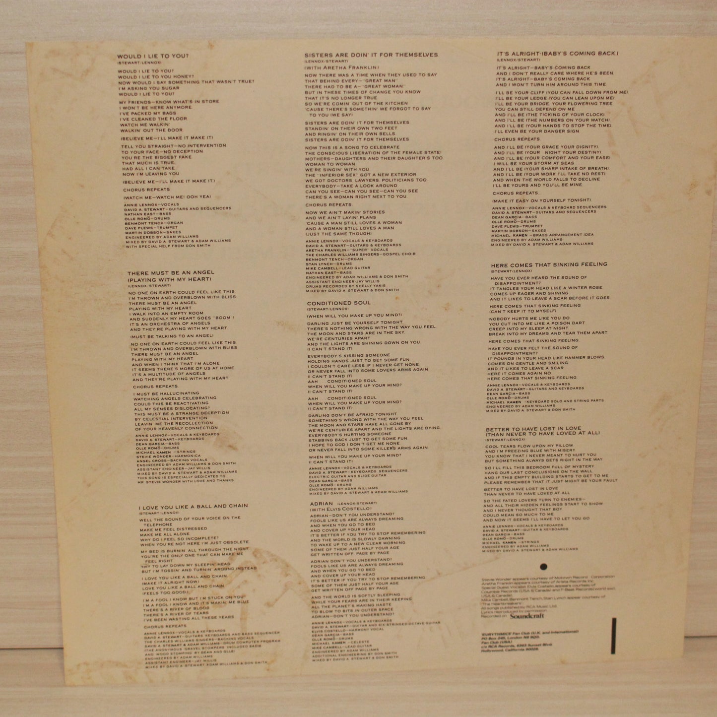 Eurythmics : Be Yourself Tonight (LP,Album)