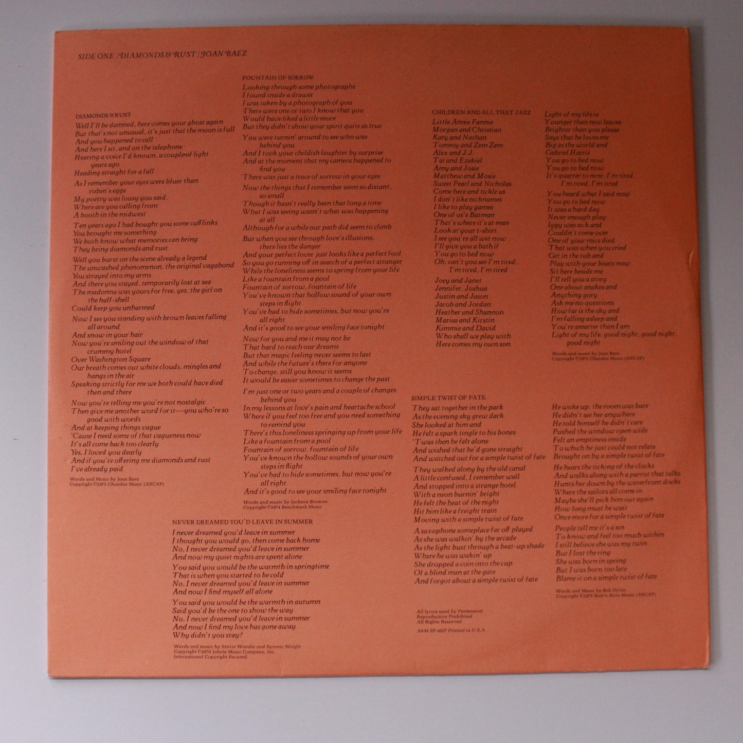 Joan Baez : Diamonds & Rust (LP,Album,Stereo)