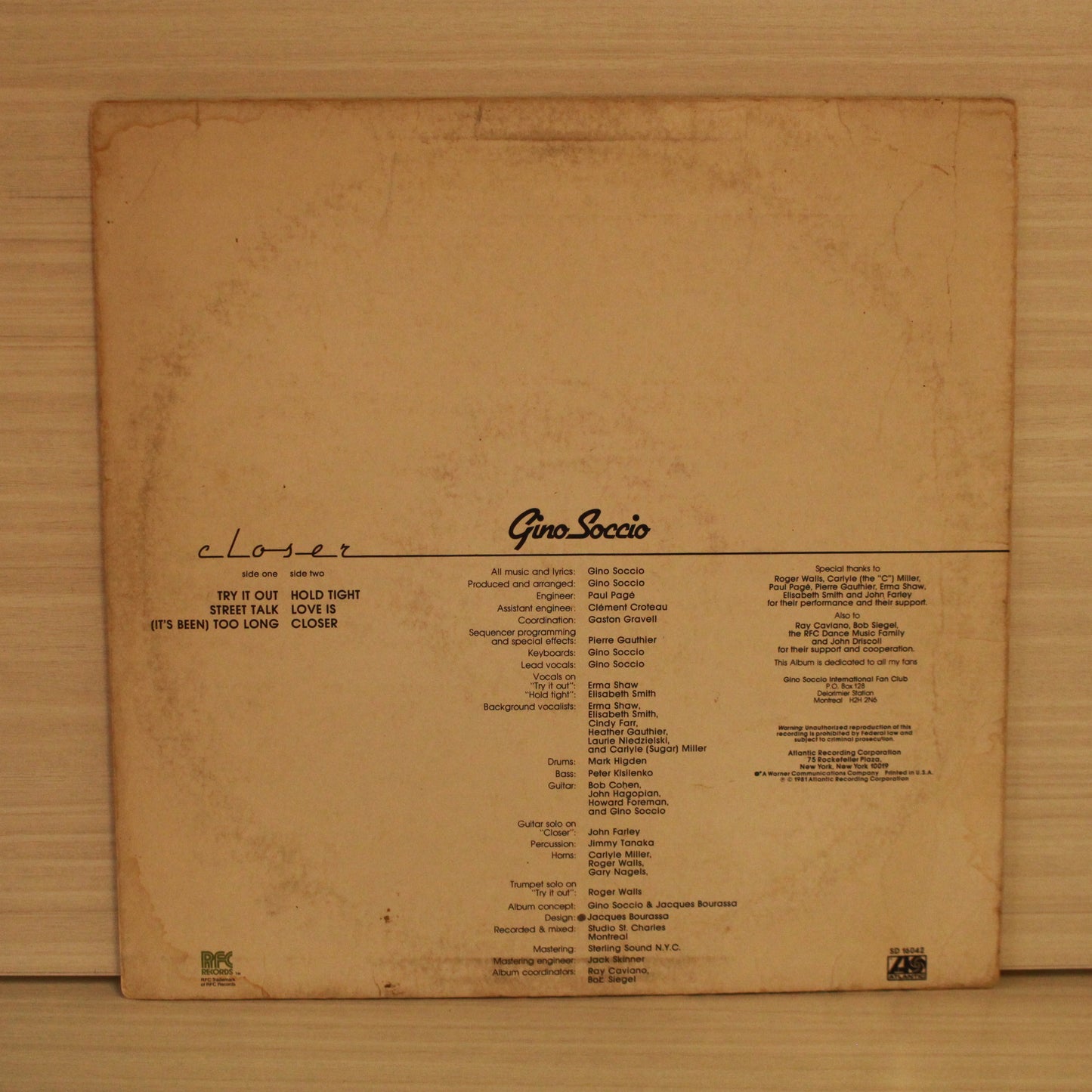 Gino Soccio : Closer (LP,Album,Stereo)