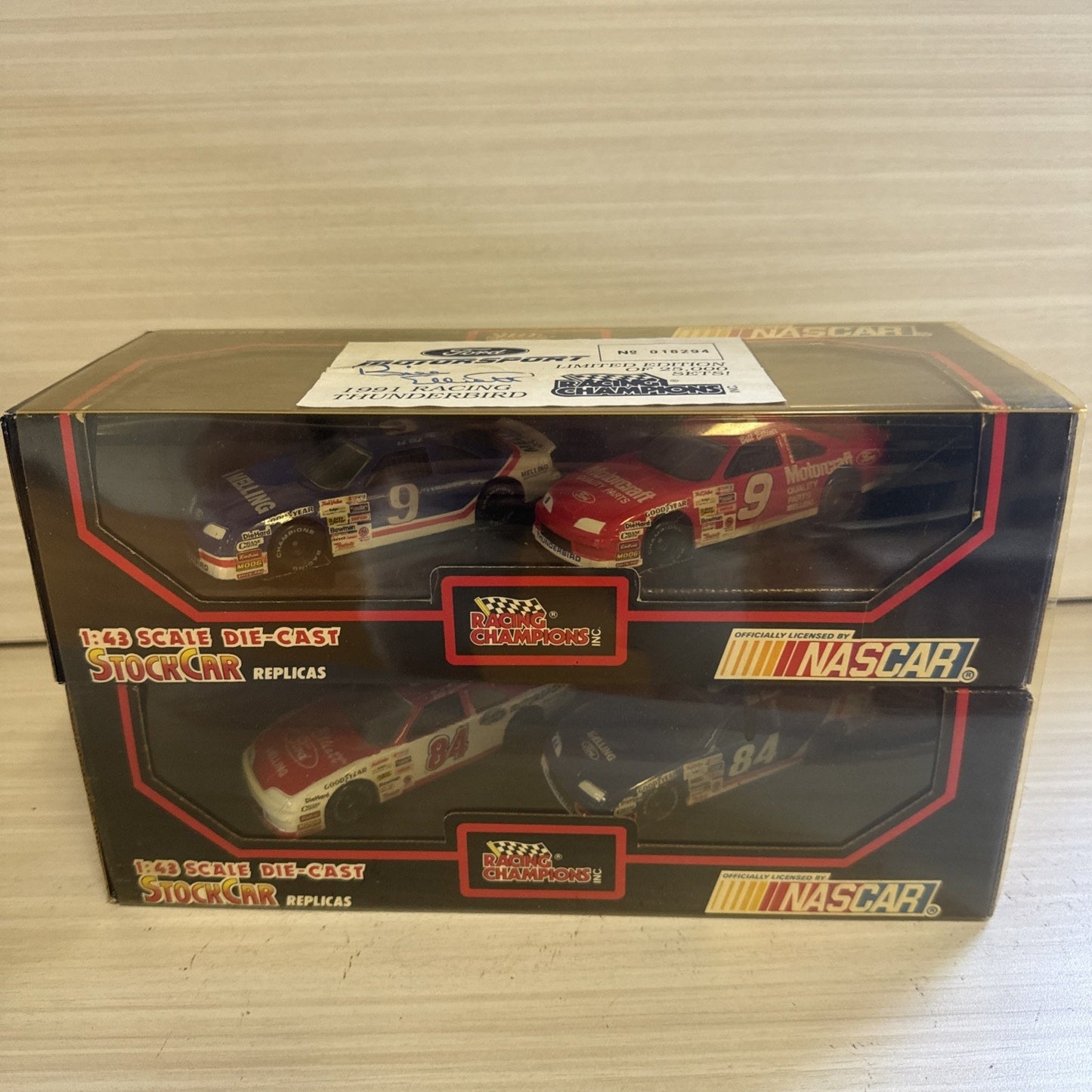 1991 Racing Champions 1:43 NASCAR 2-Pack Ford Thunderbird – LE w/ COA 015294 NIB