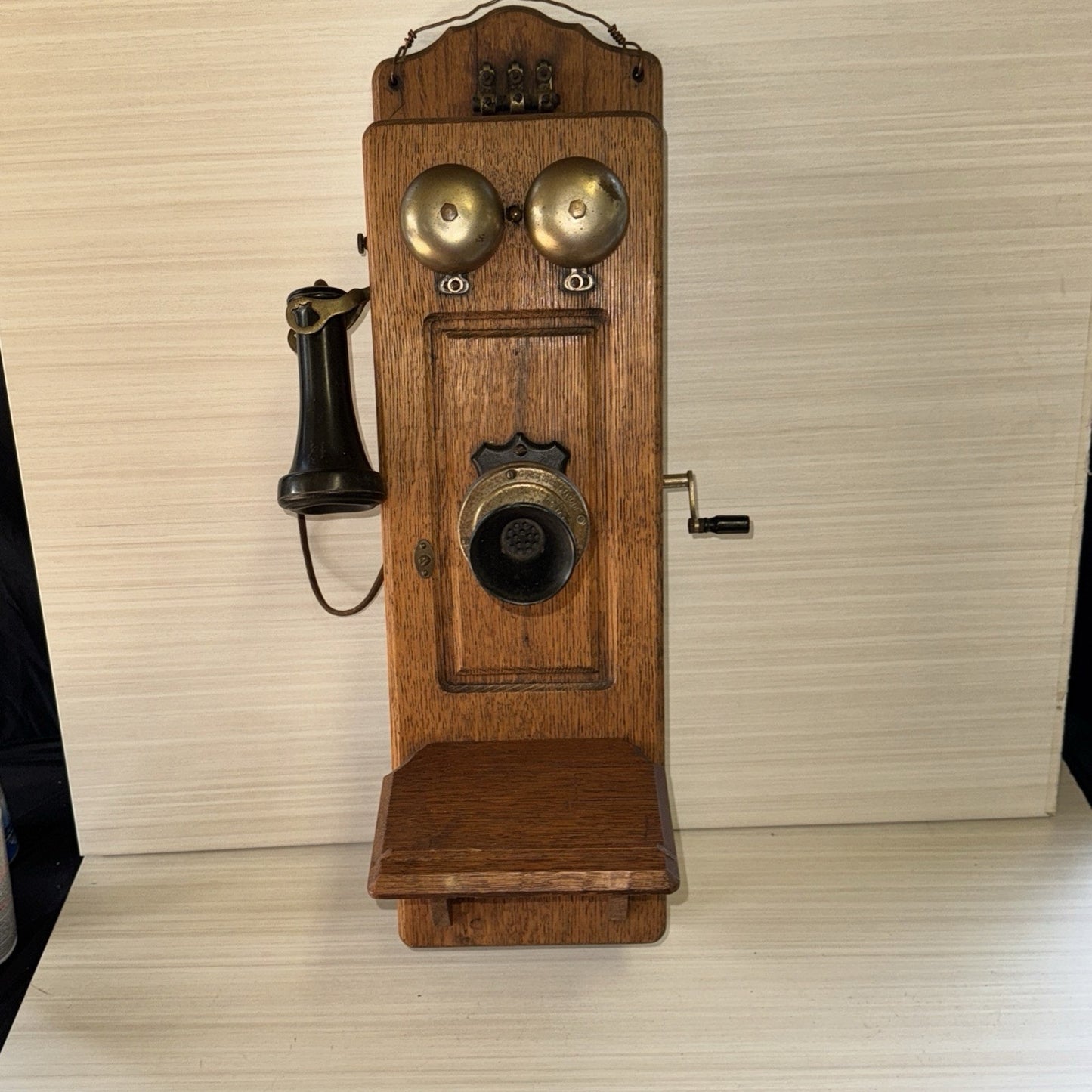 Antique 1906 Oak American Electric Wall Telephone 5 Magnet Crank Works