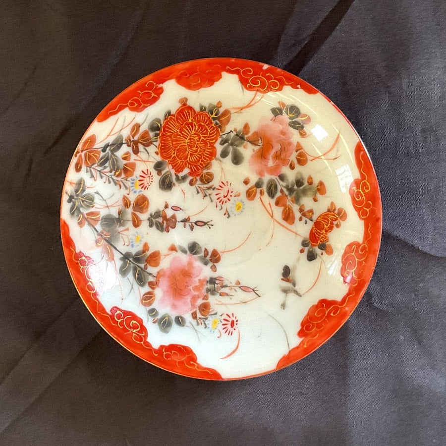 Vintage Asian Hand Painted Ceramic Saucers - Set of 6