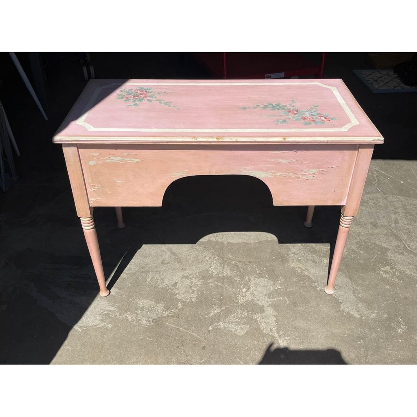 Vintage Ladies 5 Drawer Desk - Painted with Floral Design