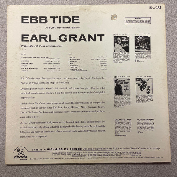 Earl Grant : Ebb Tide And Other Instrumental Favorites (LP,Album,Mono)