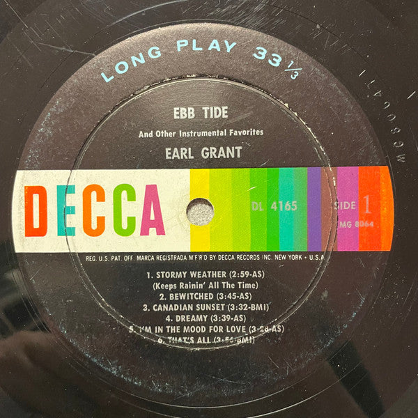 Earl Grant : Ebb Tide And Other Instrumental Favorites (LP,Album,Mono)
