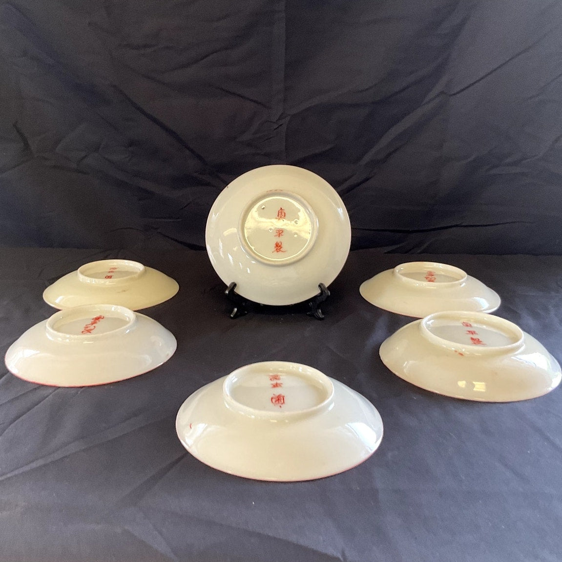Vintage Asian Hand Painted Ceramic Saucers - Set of 6