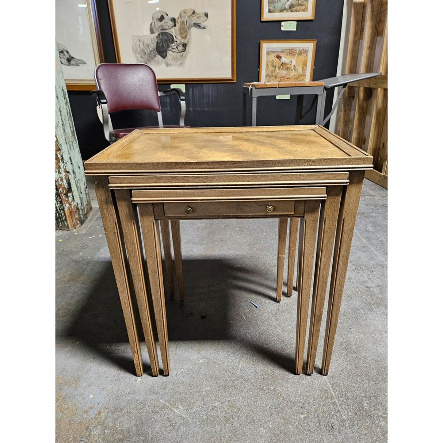 Vintage Solid Wood 3-Piece Nesting End Table Set With Drawer STORE PICKUP ONLY