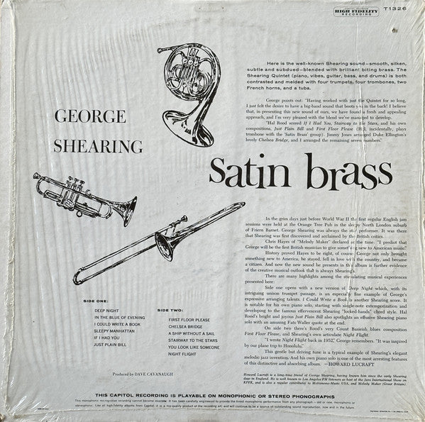 The George Shearing Quintet : Satin Brass (LP,Album,Mono)