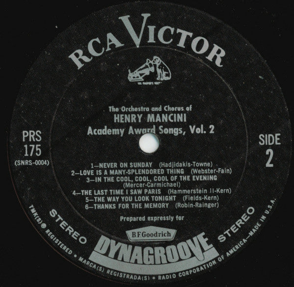 Henry Mancini And His Orchestra And The Henry Mancini Chorus : Academy Award Songs, Vol. 2 (12 Great Oscar Winners) (LP,Stereo)
