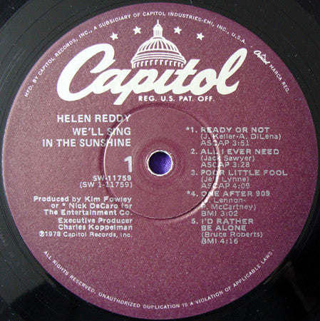 Helen Reddy : We'll Sing In The Sunshine (LP,Album)