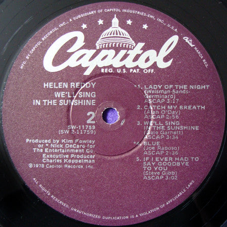 Helen Reddy : We'll Sing In The Sunshine (LP,Album)
