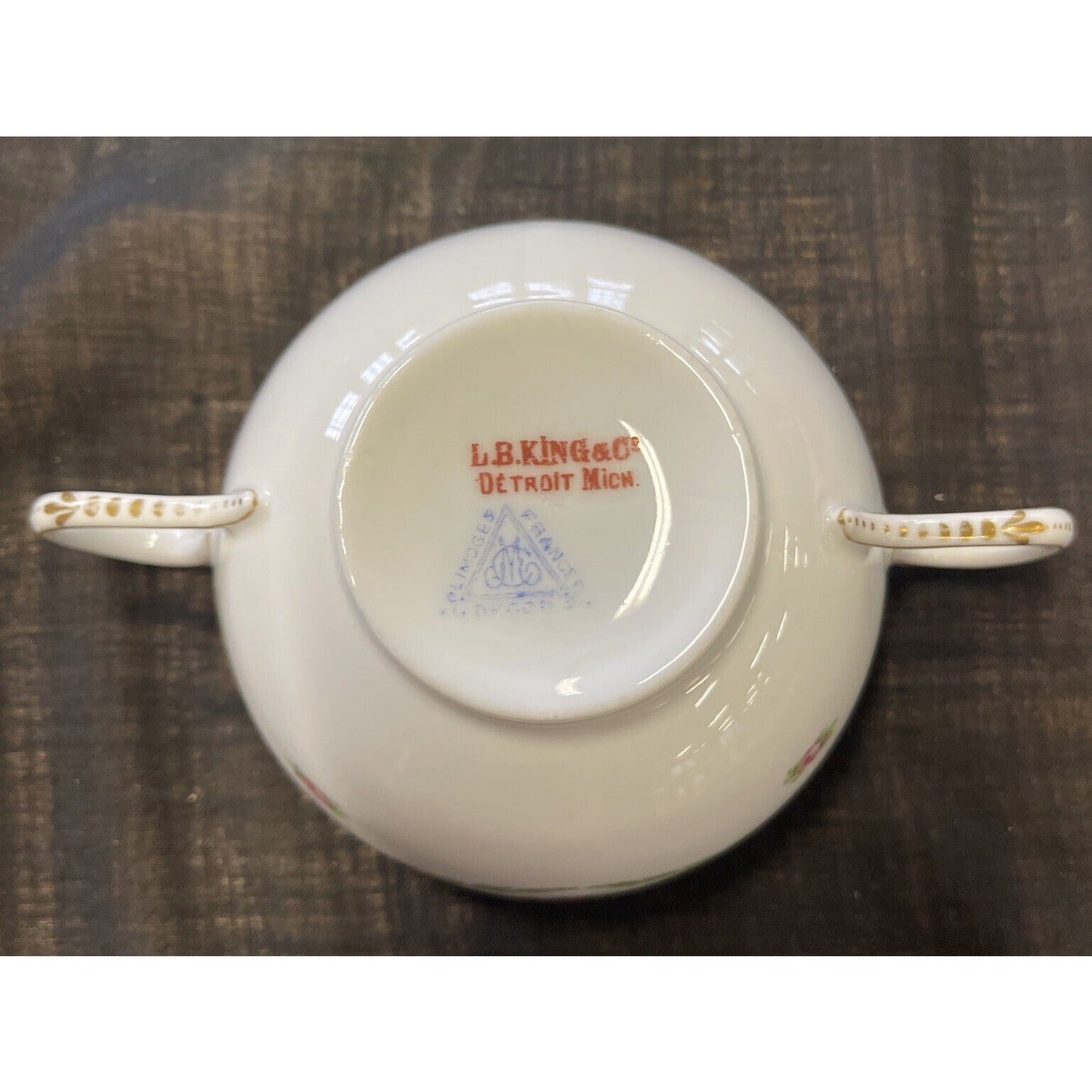 L.B King Gilded with Ivy/Rose Pattern Cream Soup or Bullion Cup & Saucer