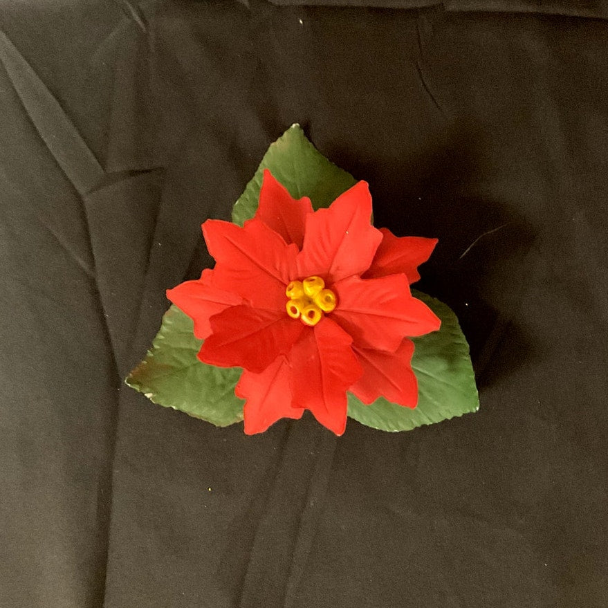 Vintage Capodimonte Porcelain Red Poinsettia Sculpture Fabar Italian