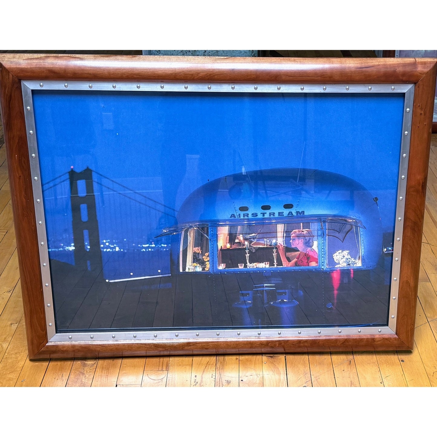 Framed Color Airstream Advertising Photo by Golden Gate Bridge