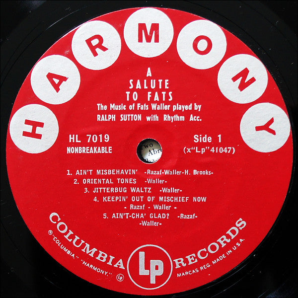 Ralph Sutton (2) : A Salute To Fats (LP,Album,Mono)