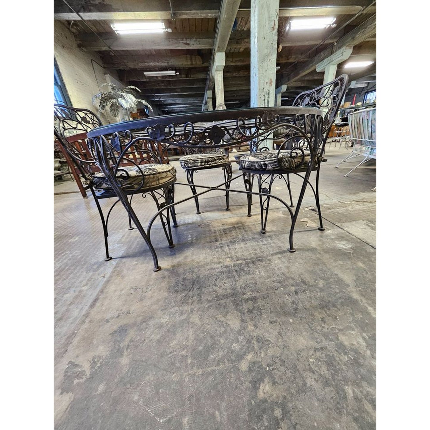 Vintage Wrought Iron Outdoor Table and Chair Set