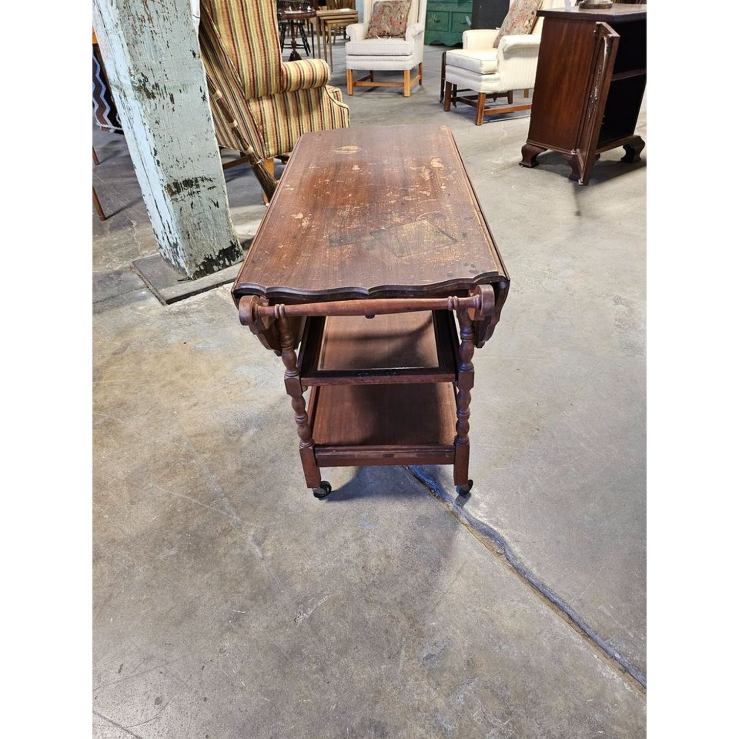 Vintage 3 Tier Walnut Drop Leaf Bar/Tea Cart