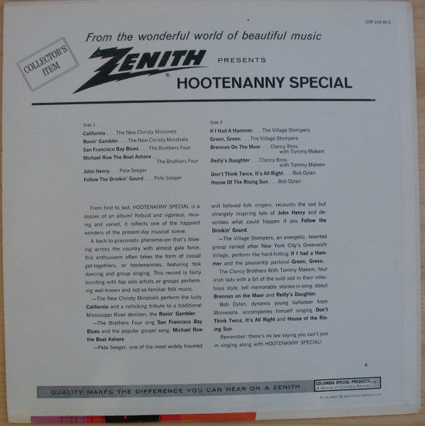Various : Zenith Presents Hootenanny Special (LP,Compilation,Stereo)