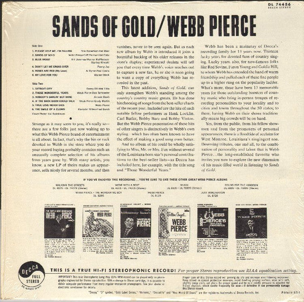 Webb Pierce : Sands Of Gold (LP,Album,Stereo)