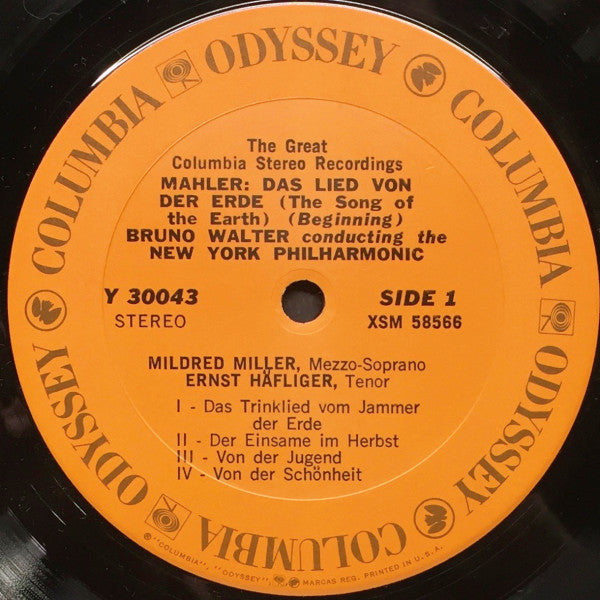 Gustav Mahler - Bruno Walter, New York Philharmonic, Mildred Miller, Ernst Haefliger : Das Lied Von Der Erde (LP,Stereo)