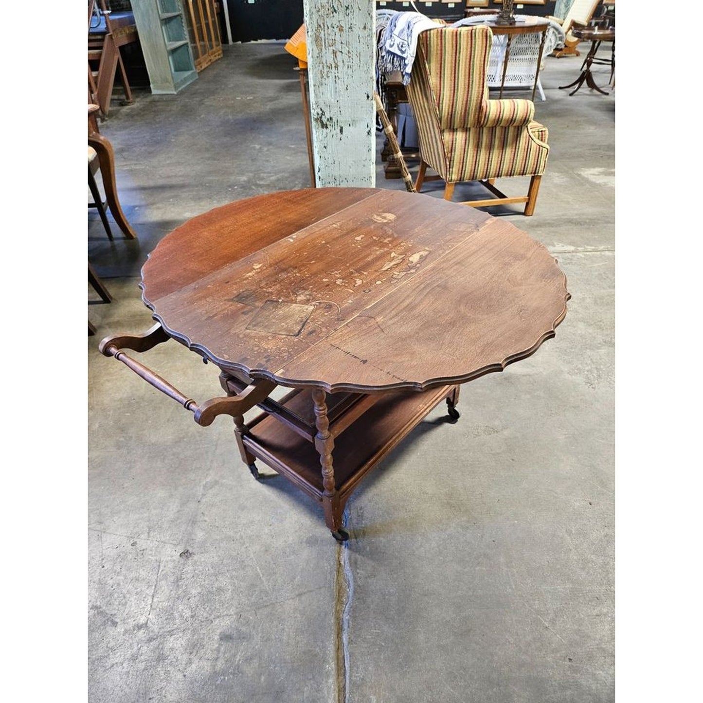 Vintage 3 Tier Walnut Drop Leaf Bar/Tea Cart