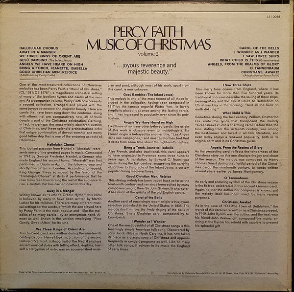 Percy Faith : Music Of Christmas Volume 2 (LP,Album,Reissue)