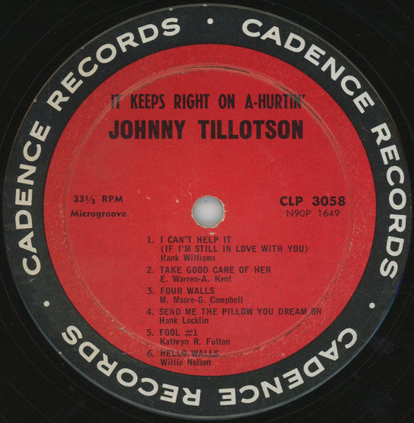 Johnny Tillotson : It Keeps Right On A-Hurtin (LP,Album,Mono)