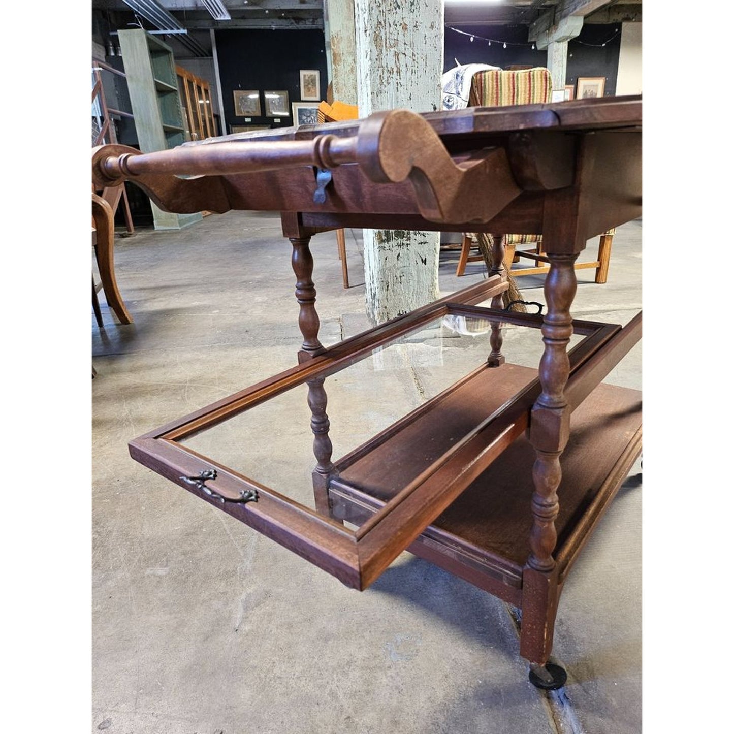 Vintage 3 Tier Walnut Drop Leaf Bar/Tea Cart