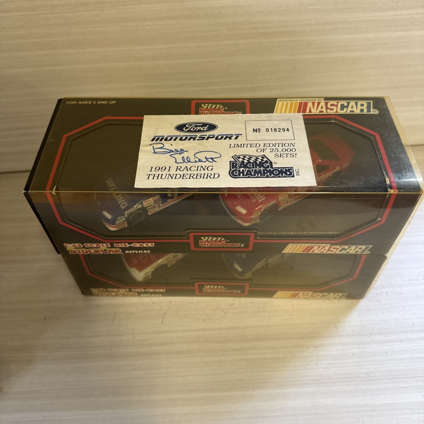 1991 Racing Champions 1:43 NASCAR 2-Pack Ford Thunderbird – LE w/ COA 015294 NIB