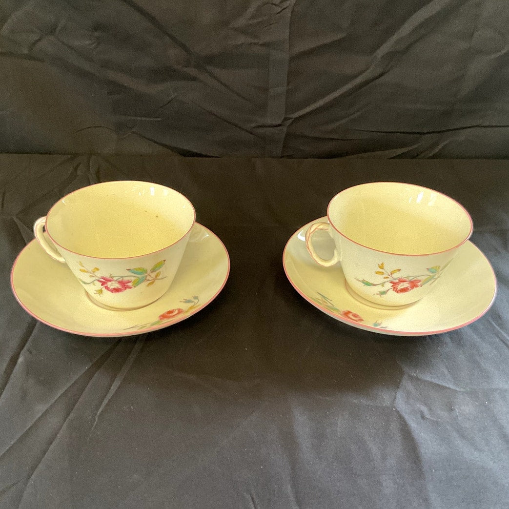 Antique Haviland Limoges Rose Pattern w/ Pink Accents Tea cups & Saucers - Pair