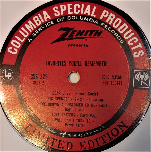 Various : Favorites You'll Remember, Vol II (LP,Compilation,Limited Edition,Stereo)