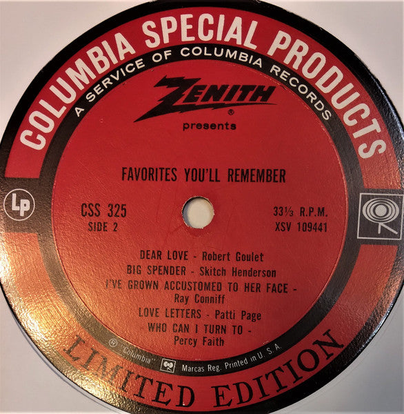 Various : Favorites You'll Remember, Vol II (LP,Compilation,Limited Edition,Stereo)