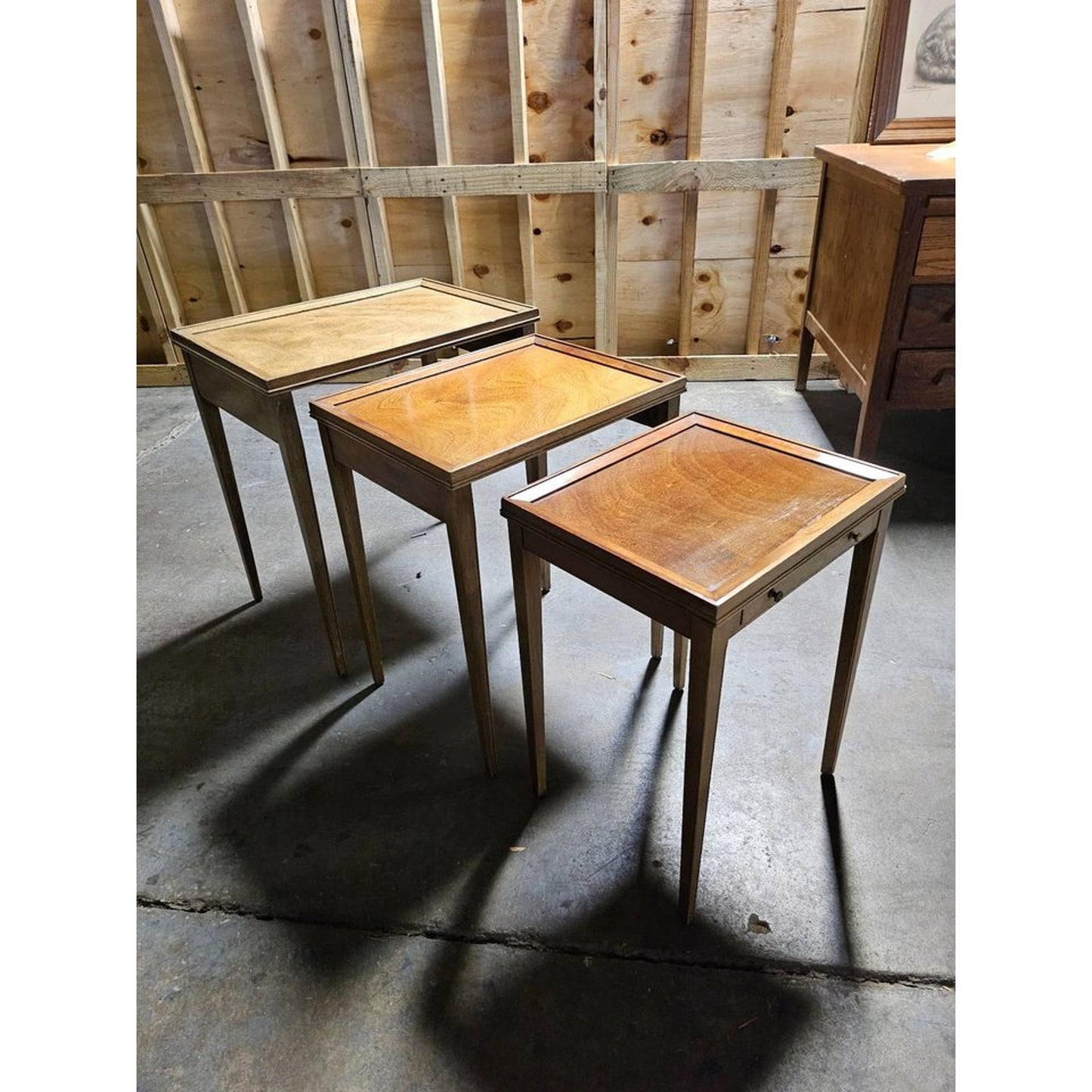 Vintage Solid Wood 3-Piece Nesting End Table Set With Drawer STORE PICKUP ONLY